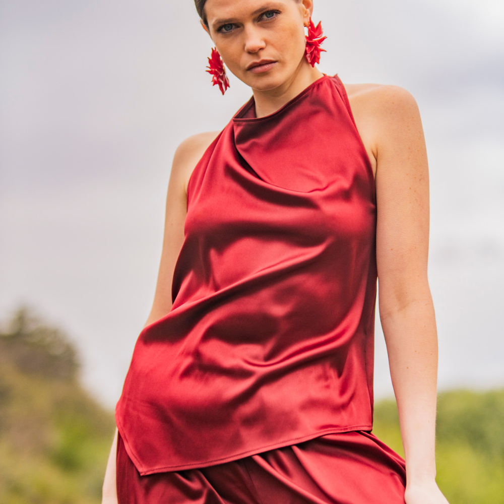 Fibre Mood - Polyester stretch satijn donkerrood