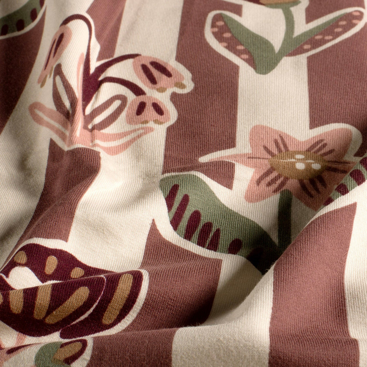 French terry bloemen/strepen beige
