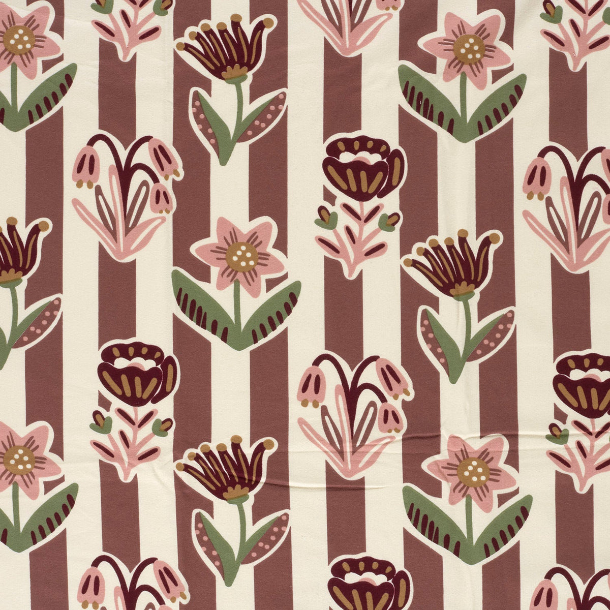 French terry bloemen/strepen beige