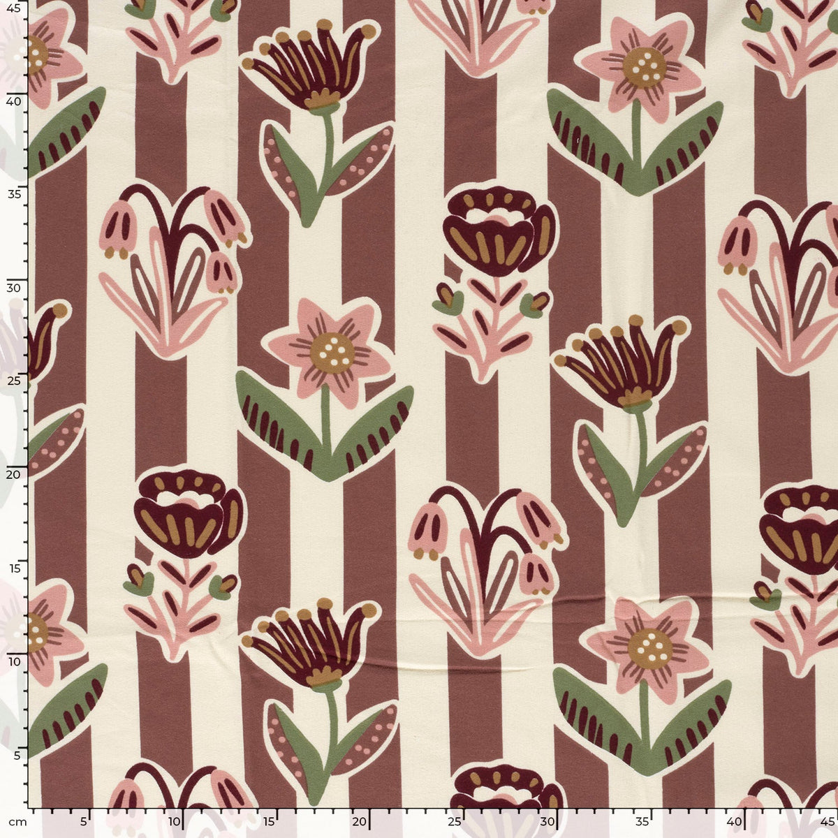 French terry bloemen/strepen beige