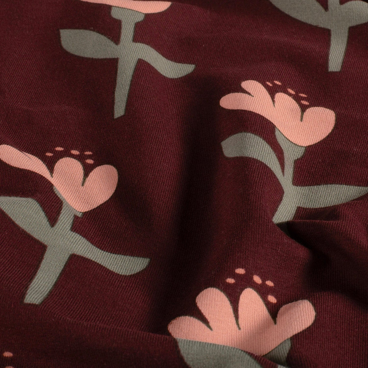 French terry brushed bloemen wijnrood