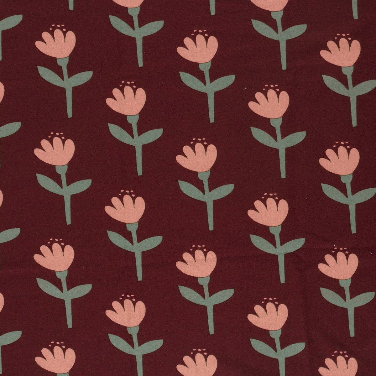 French terry brushed bloemen wijnrood