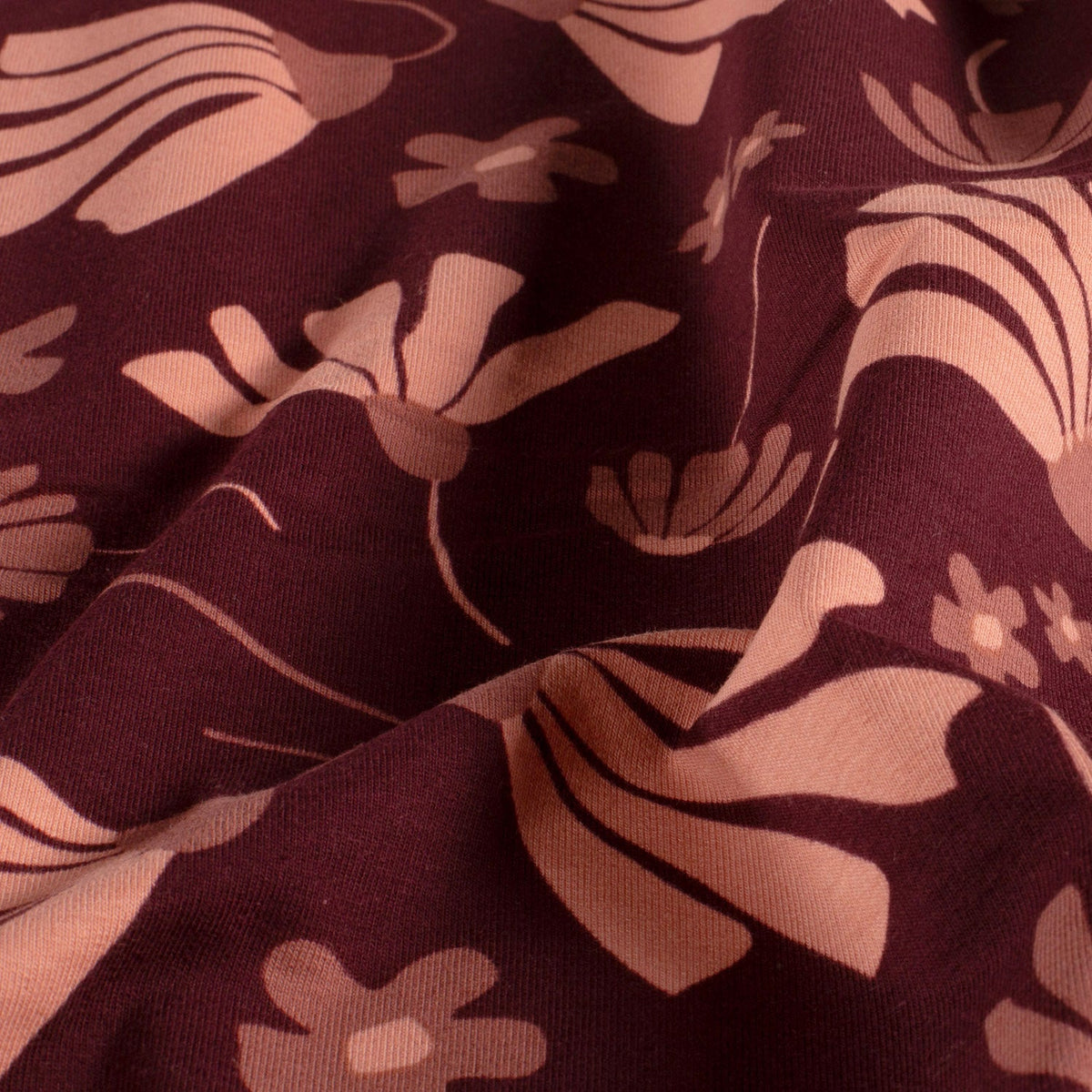 French terry brushed roze bloemen wijnrood