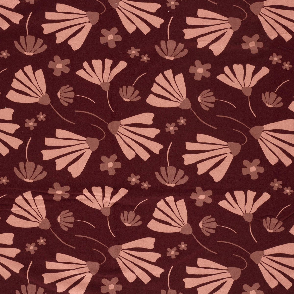 French terry brushed roze bloemen wijnrood