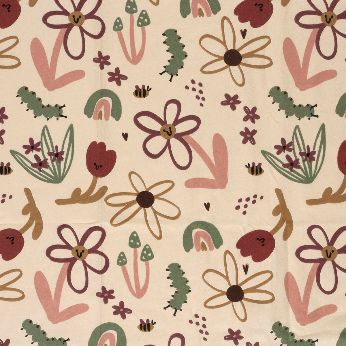 French terry brushed bloemen beige