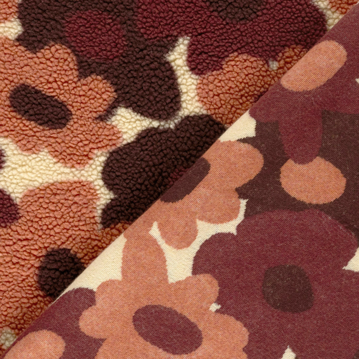 Teddy grote bloemen burgundy/beige