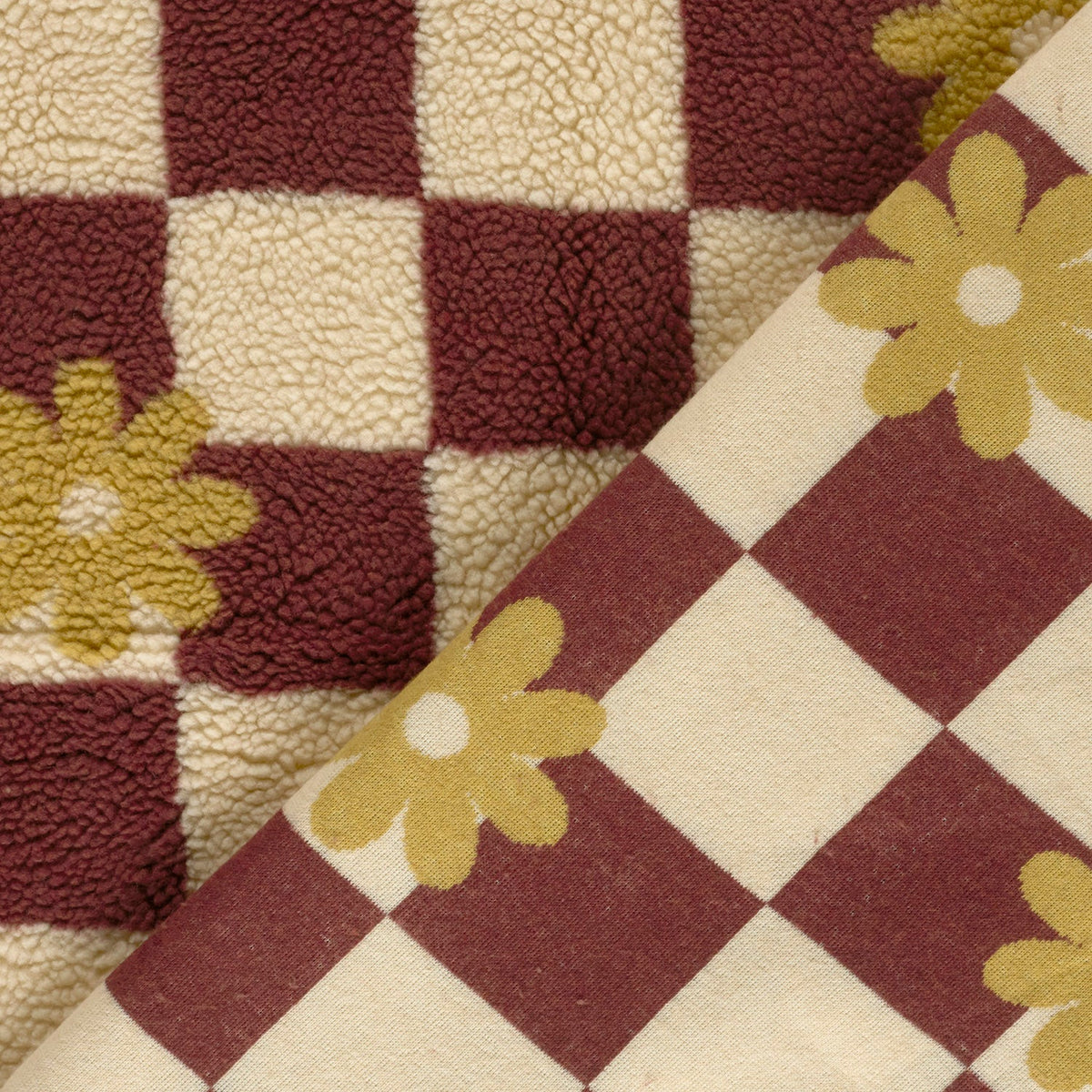 Teddy ruiten/bloemen bordeaux