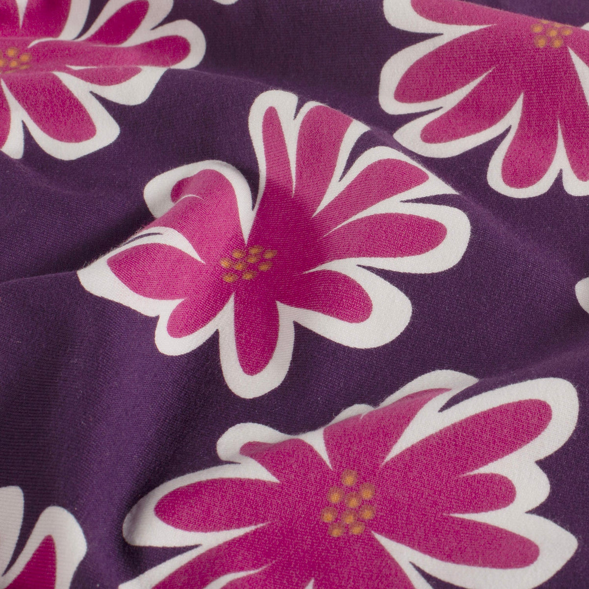 French terry digitaal brushed bloemen paars