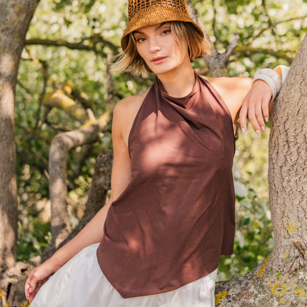 Fibre Mood - Poplin stone washed donkerbruin