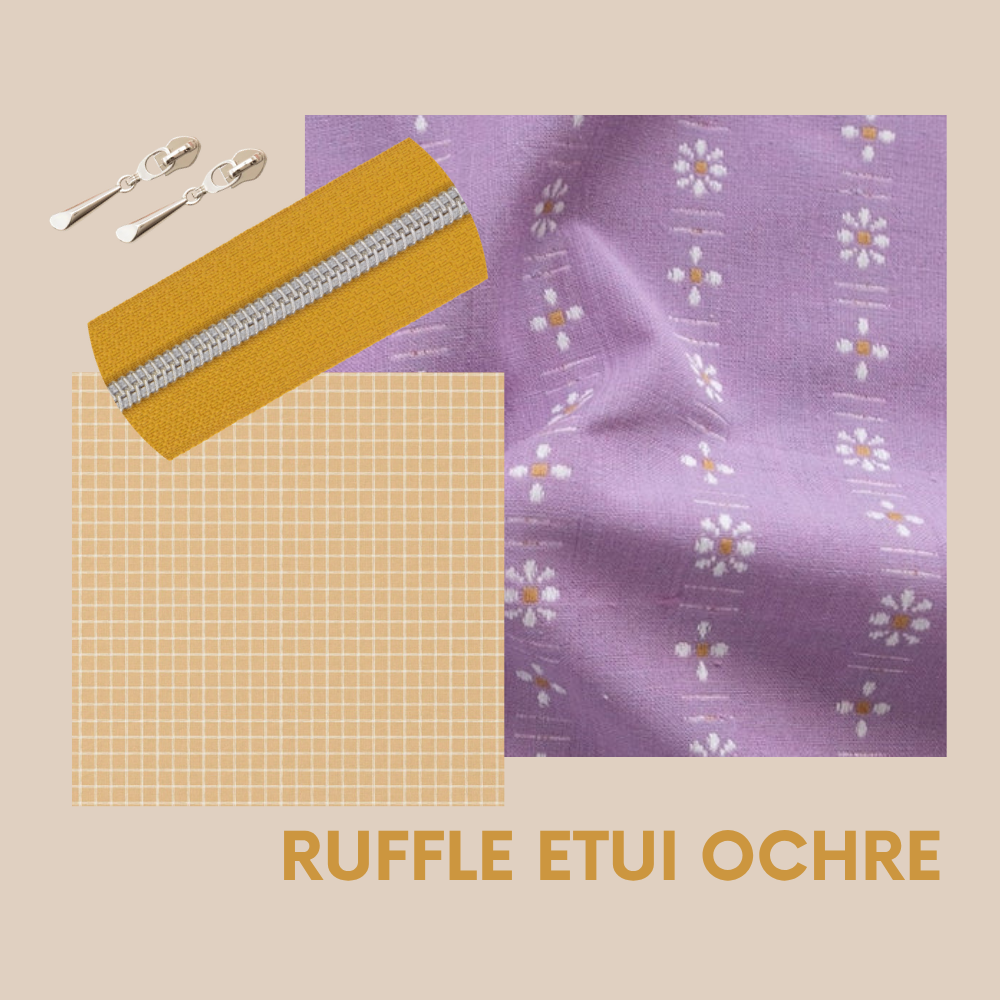 Pakket ruffle etui - bloemen/ruit ochre