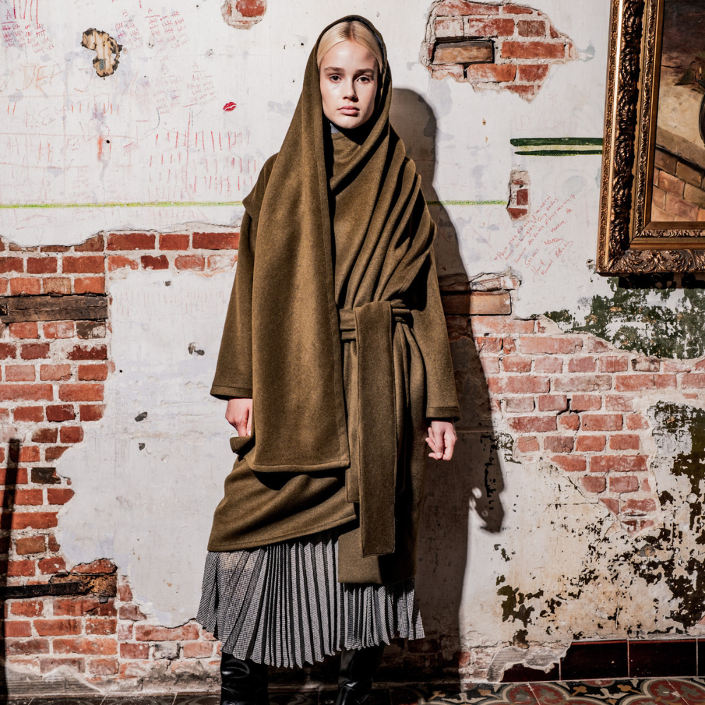 Fibre Mood - Polyester wol brushed donker olijfgroen