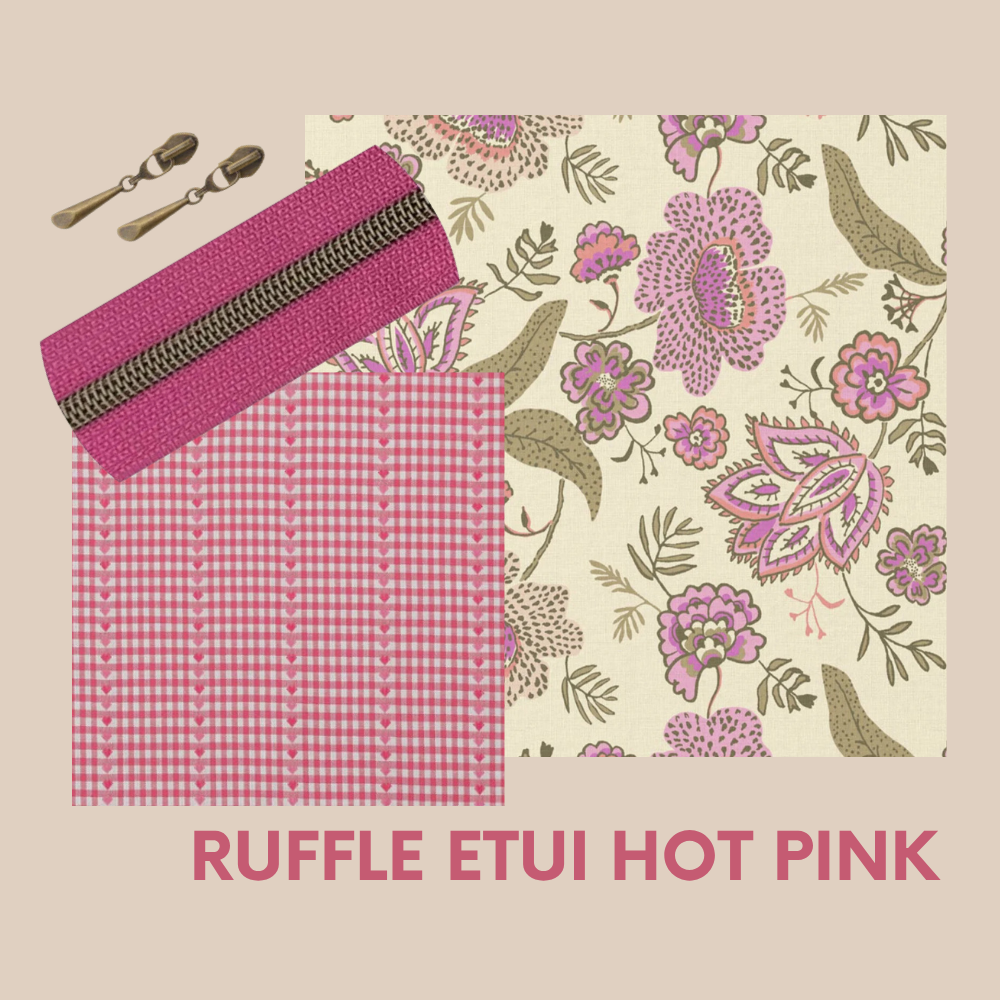 Pakket ruffle etui - harten bloemen hot pink