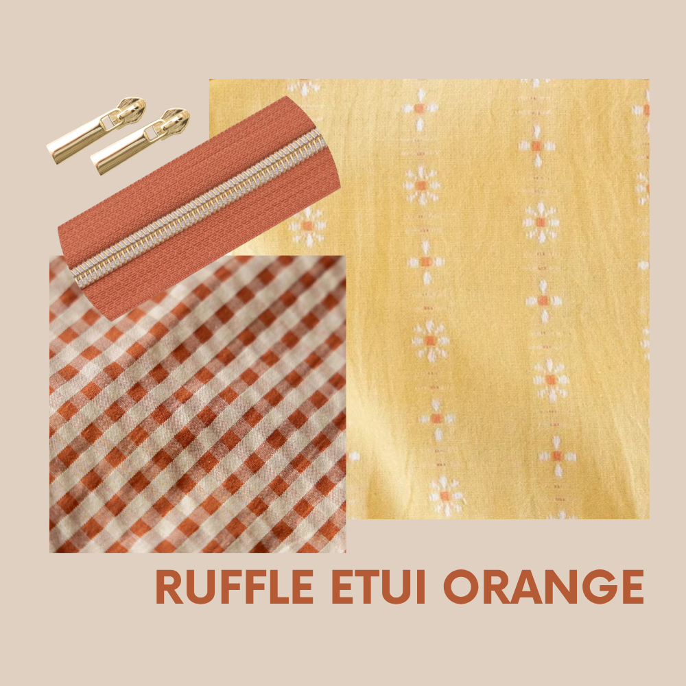 Pakket ruffle etui - bloemen/ruit orange