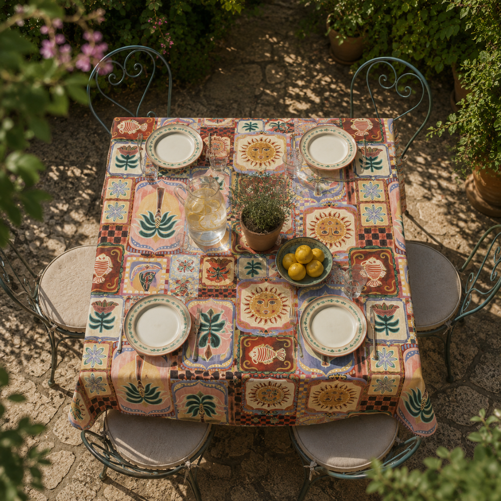 Tafelzeil patchwork paars/bruin