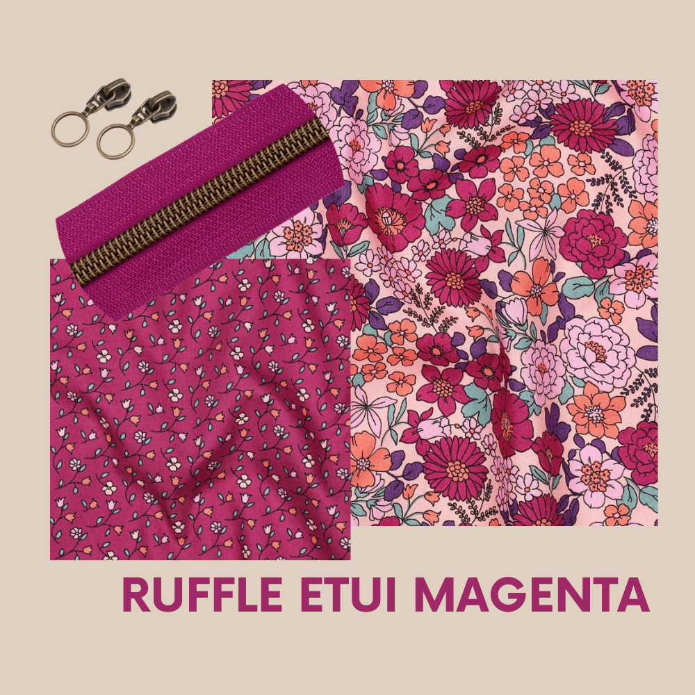 Pakket ruffle etui - bloemen magenta