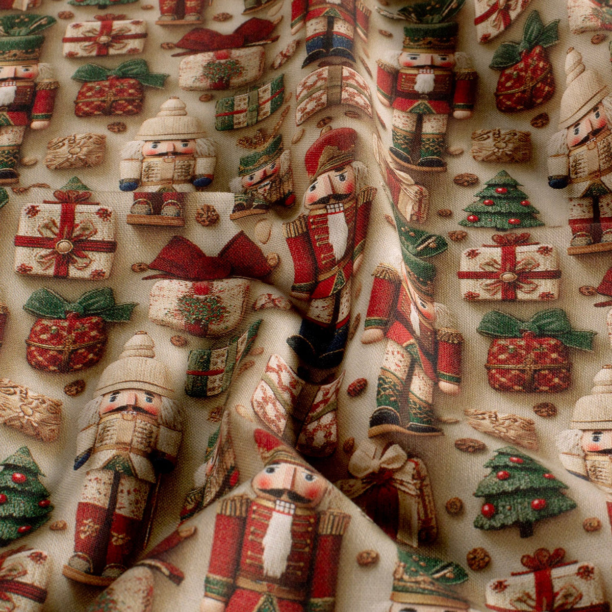 Poplin digitaal kerst beige
