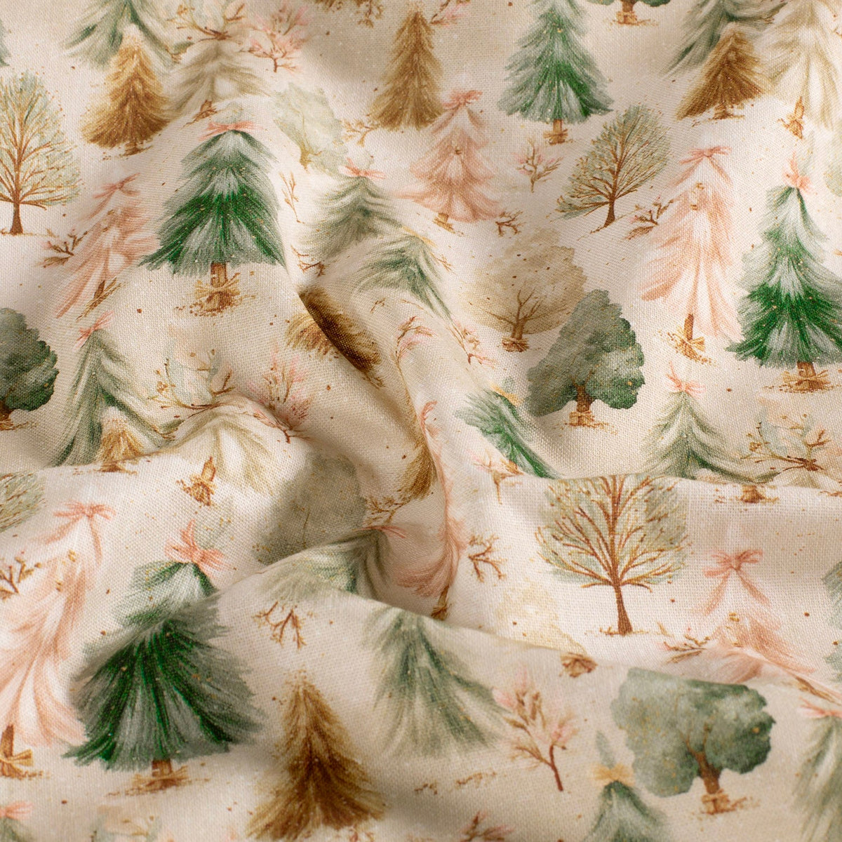 Poplin digitaal kerstbomen beige/offwhite