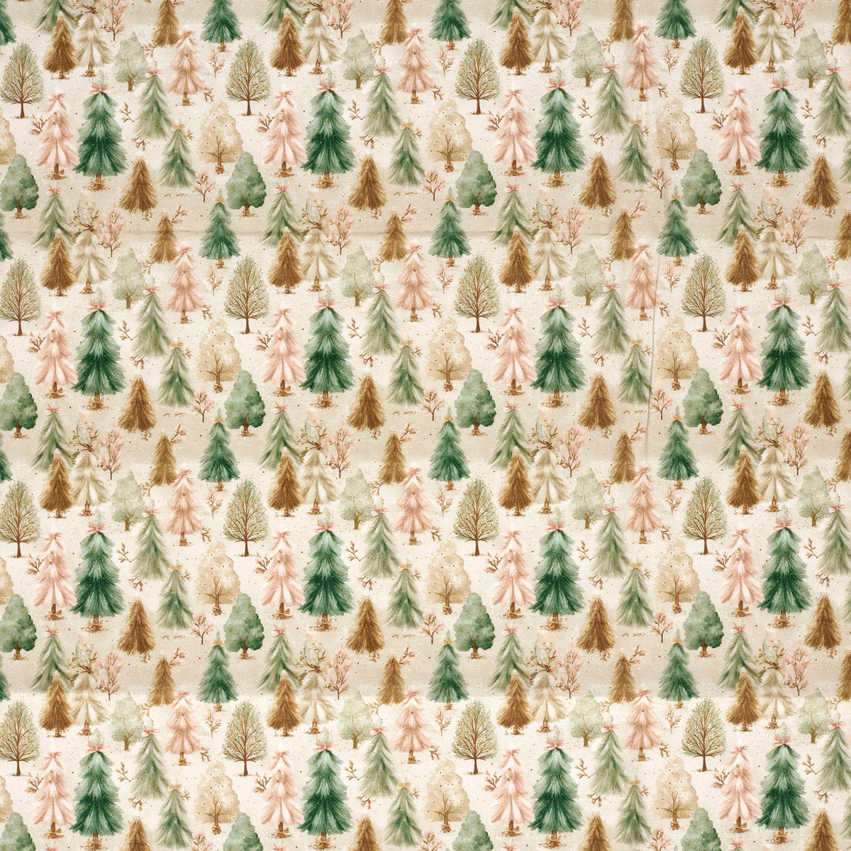 Poplin digitaal kerstbomen beige/offwhite