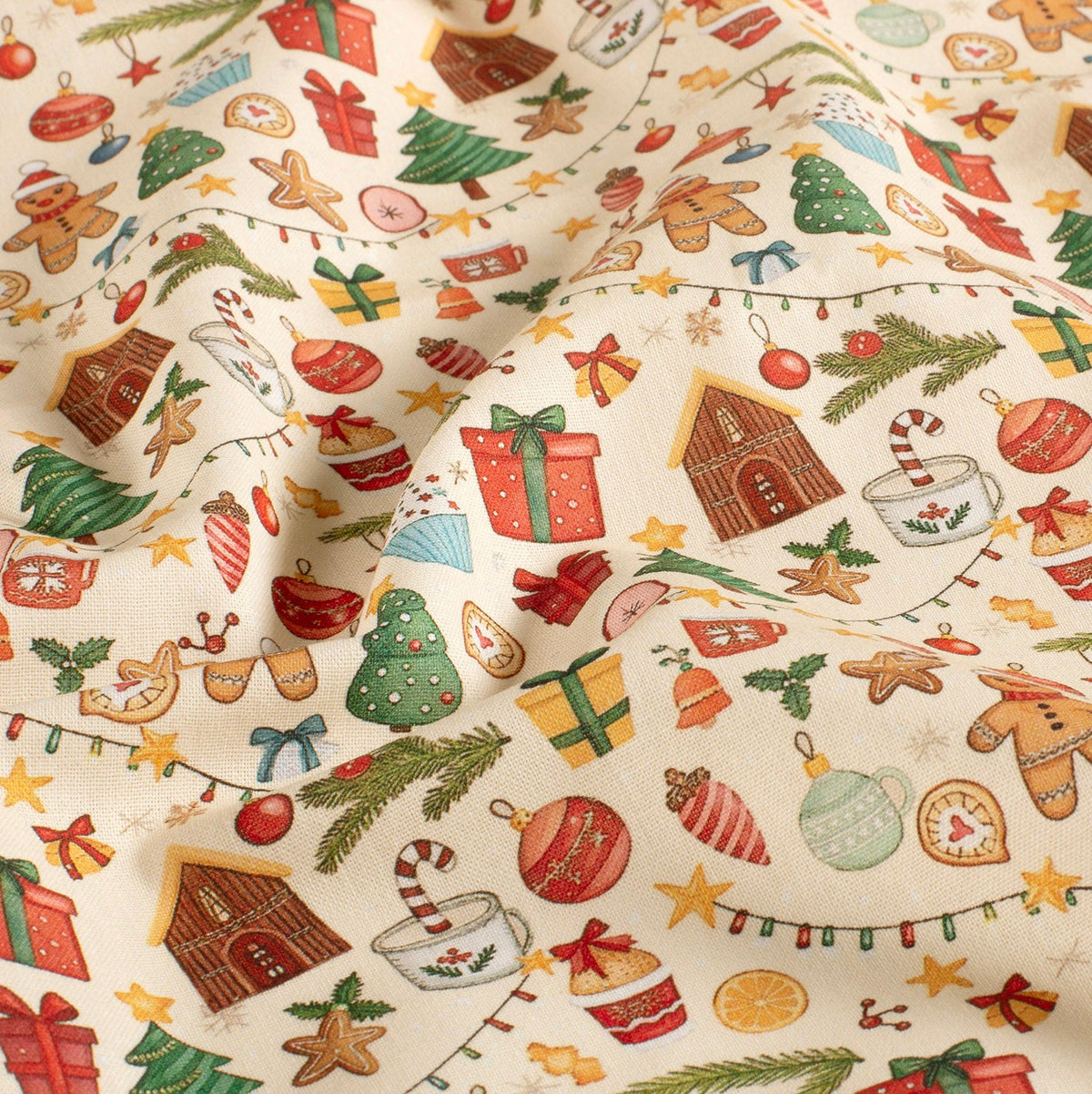 Poplin digitaal kerstmis offwhite