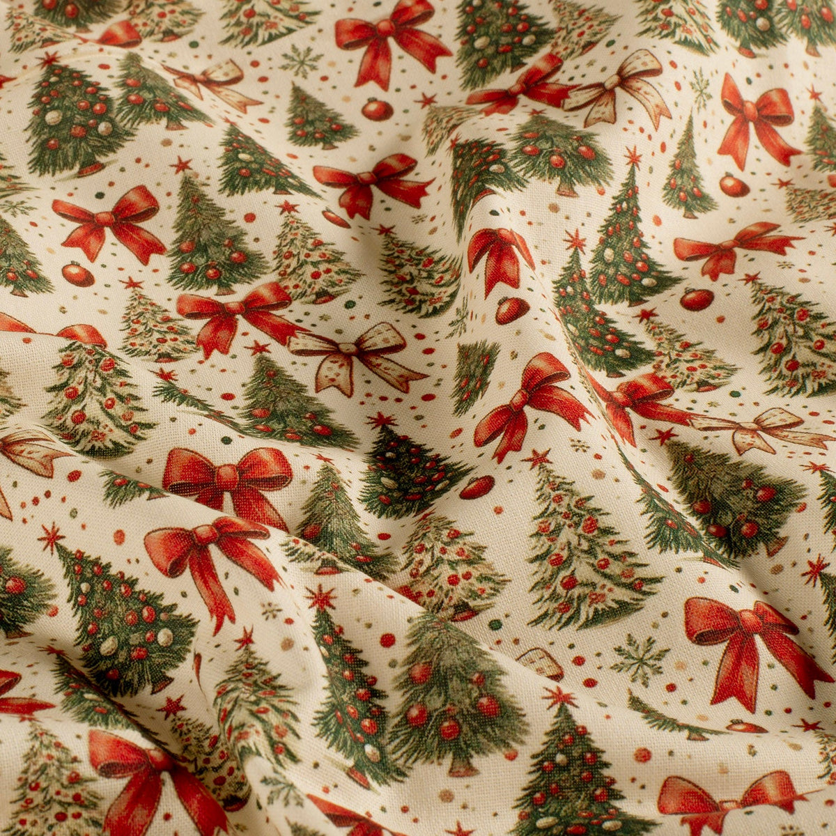 Poplin digitaal kerstbomen/strikken offwhite