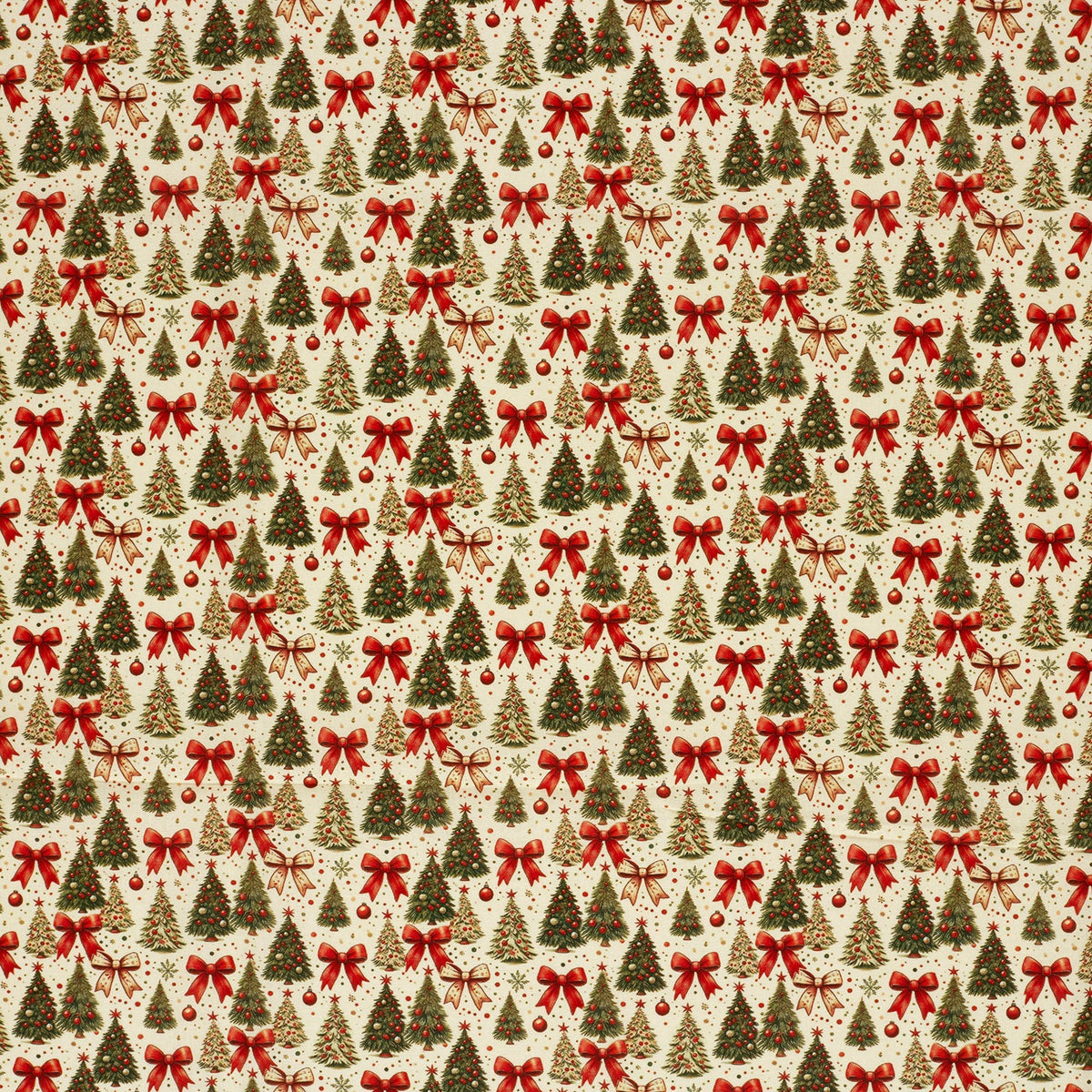 Poplin digitaal kerstbomen/strikken offwhite