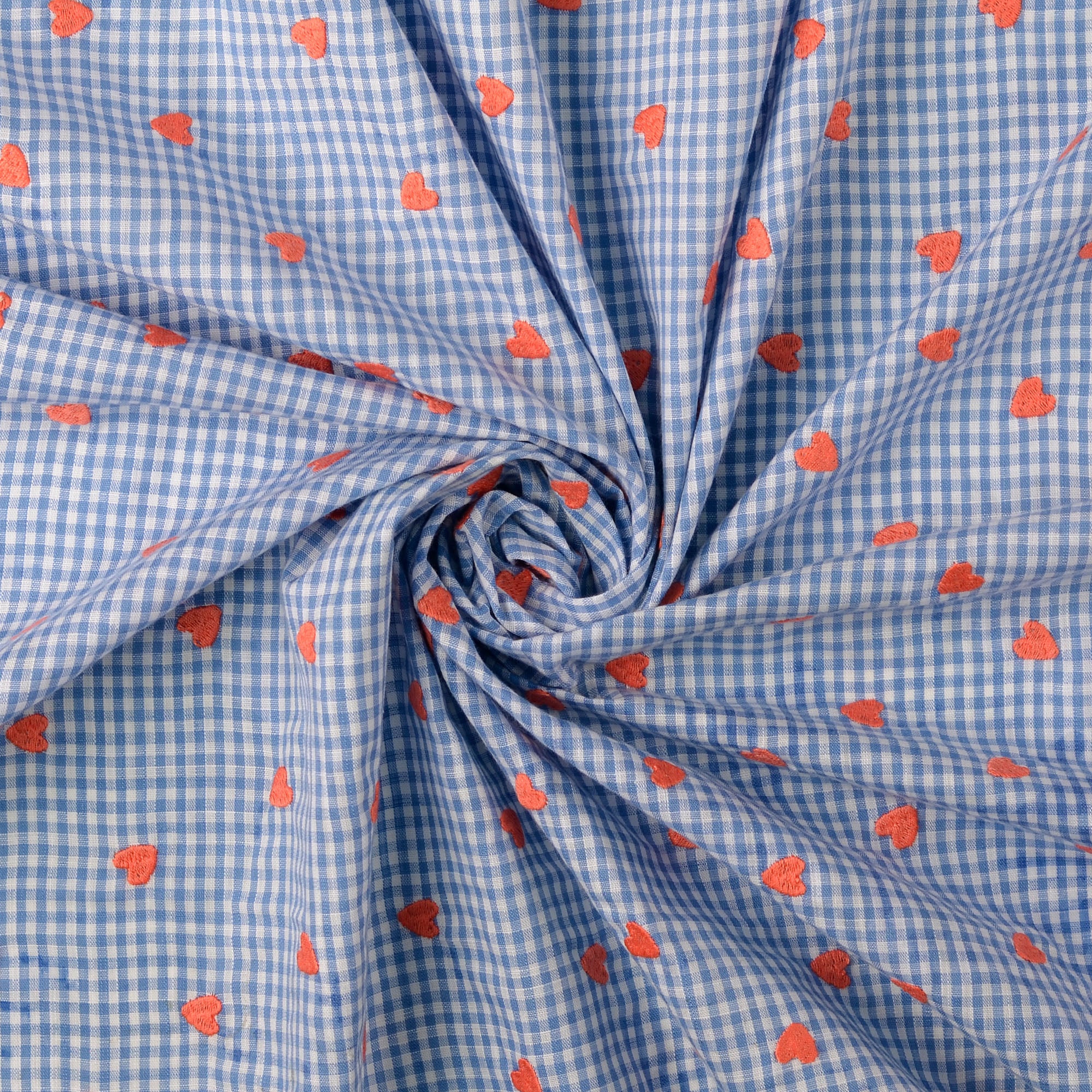 Katoen geborduurde harten/ruiten blauw