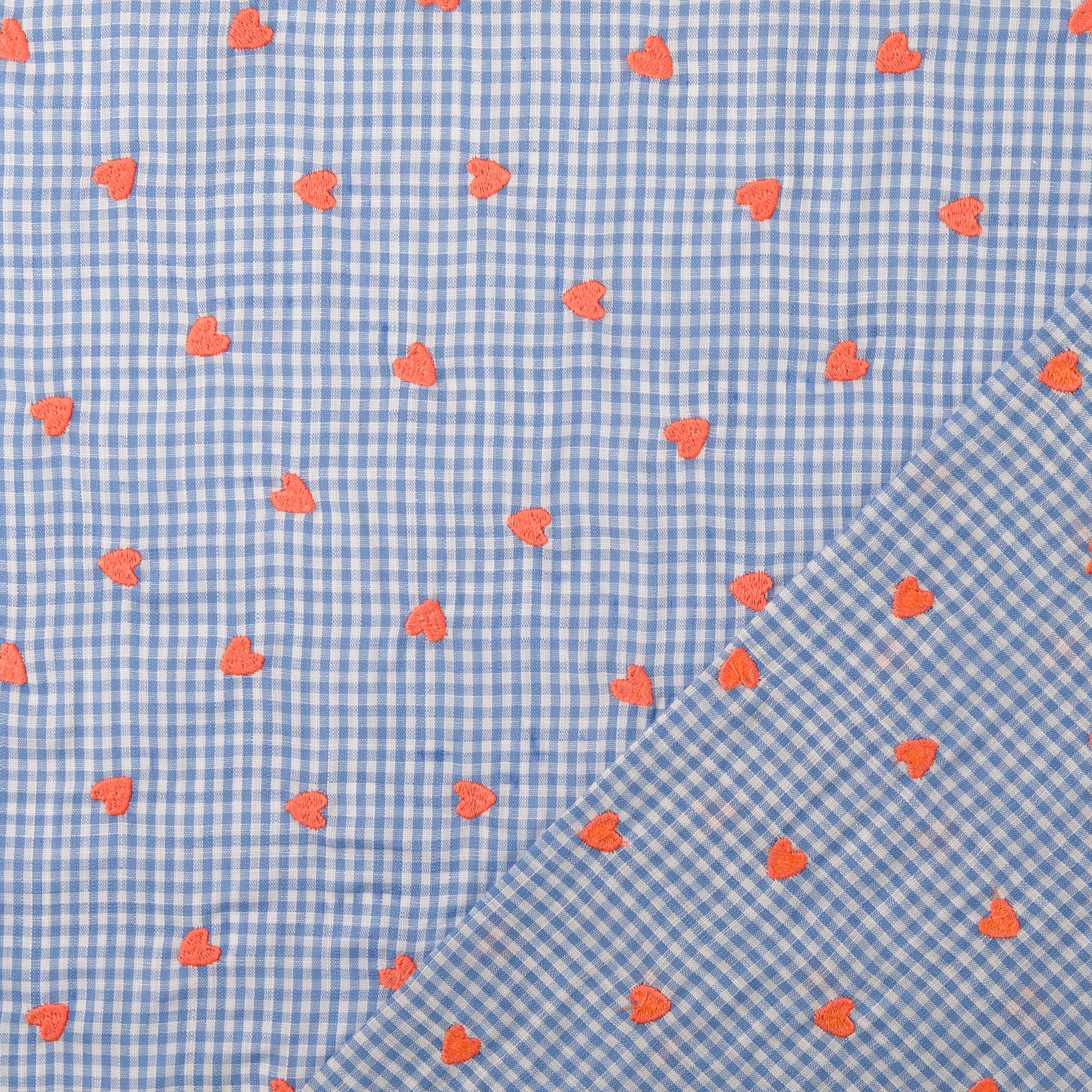 Katoen geborduurde harten/ruiten blauw