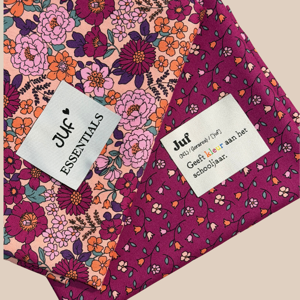 Pakket ruffle etui - bloemen/ruit oatmeal