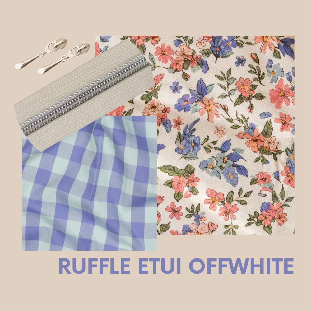 Pakket ruffle etui - bloemen/ruiten offwhite