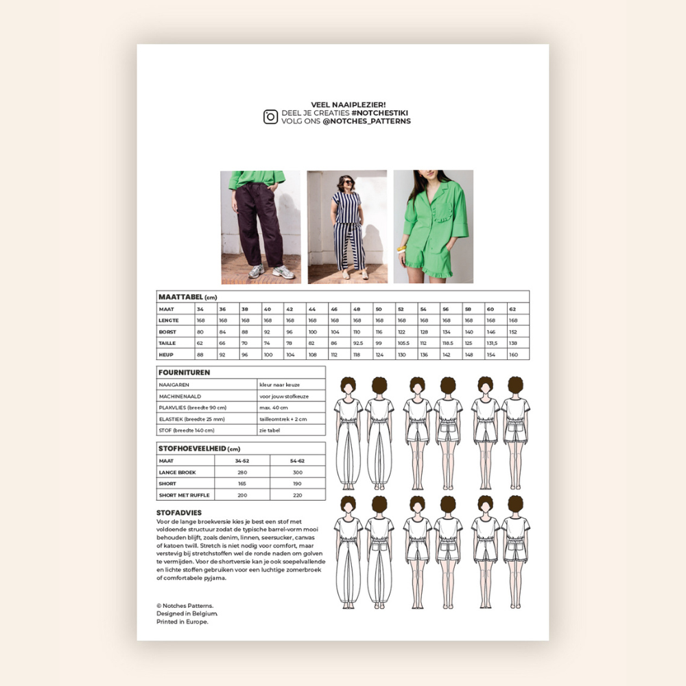 Notches - Tiki broek/short dames (papieren patroon)