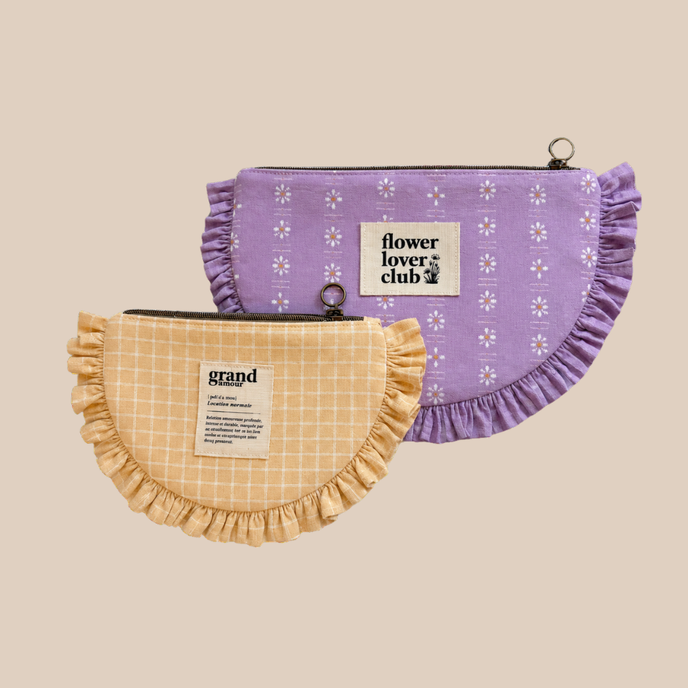 Pakket ruffle etui - bloemen/ruit ochre