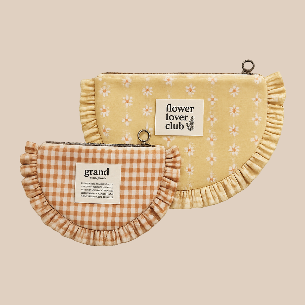 Pakket ruffle etui - bloemen/ruit orange