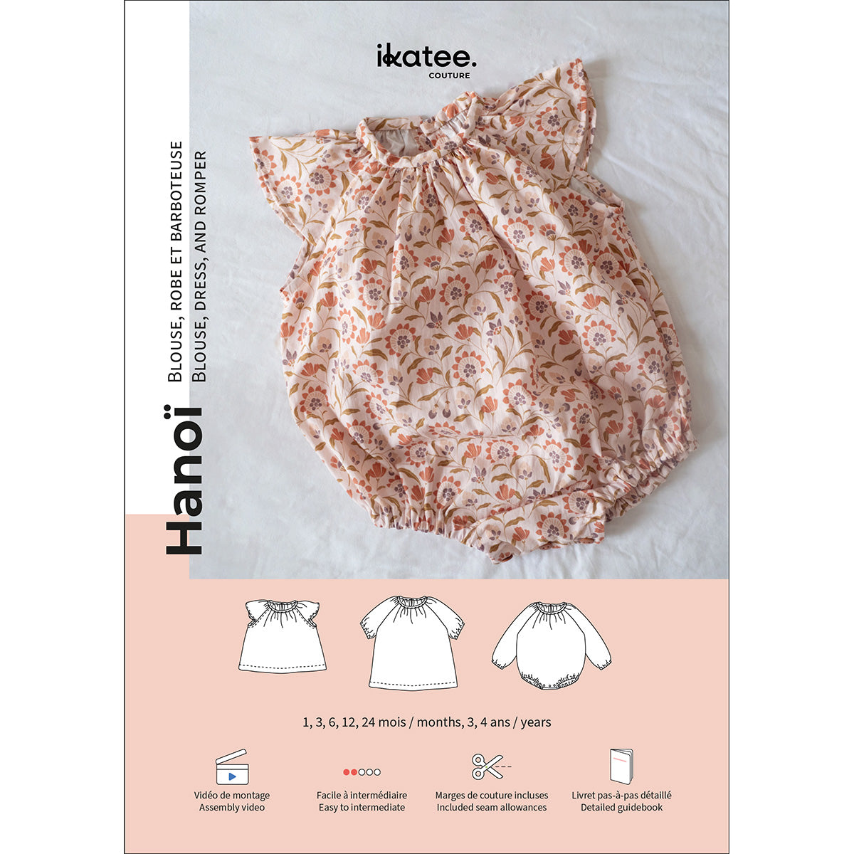 Ikatee - Hanoï blouse/jurk/romper 1M-4 jaar (papieren patroon)