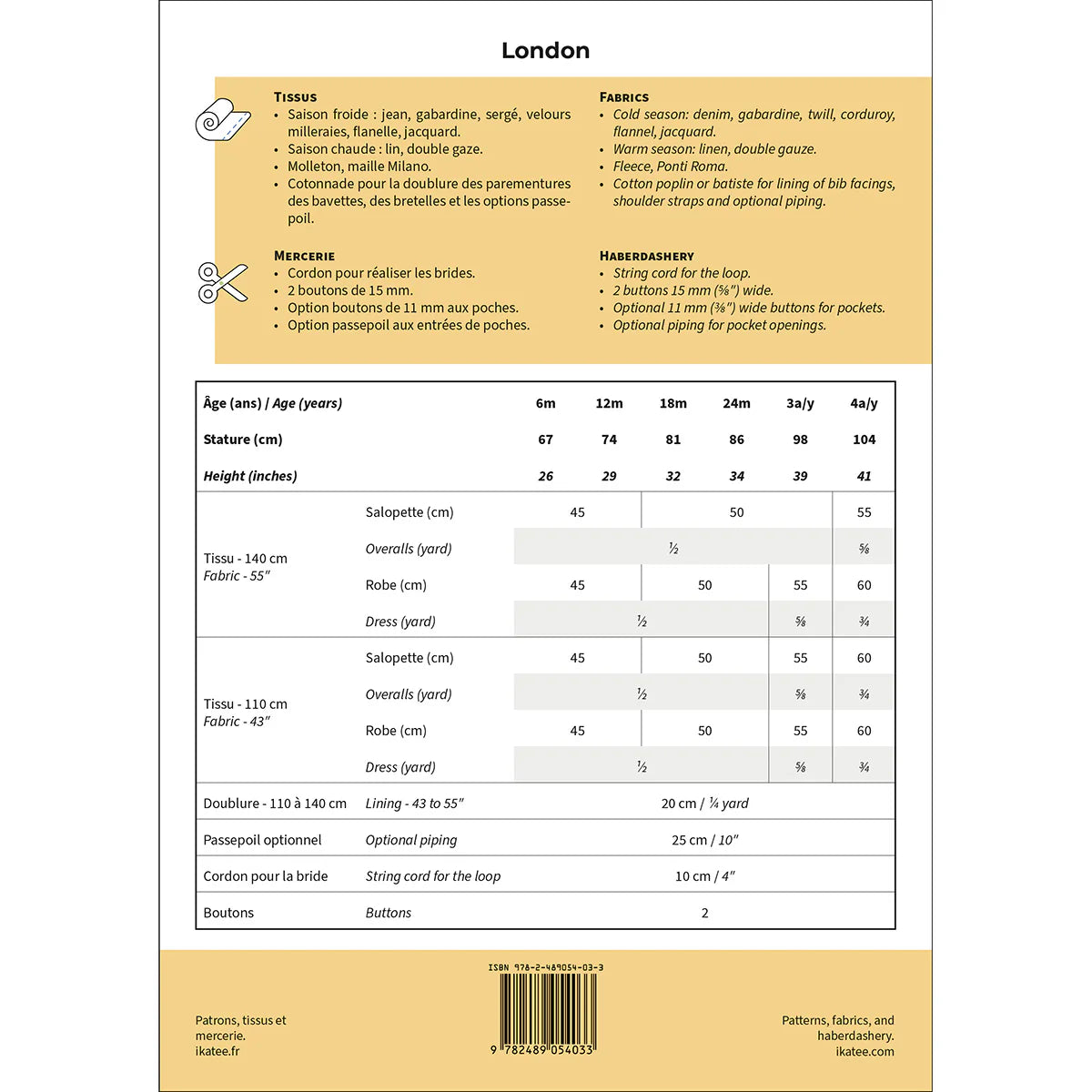 PRE-ORDER Ikatee - London tuinbroek baby/kids (papieren patroon)
