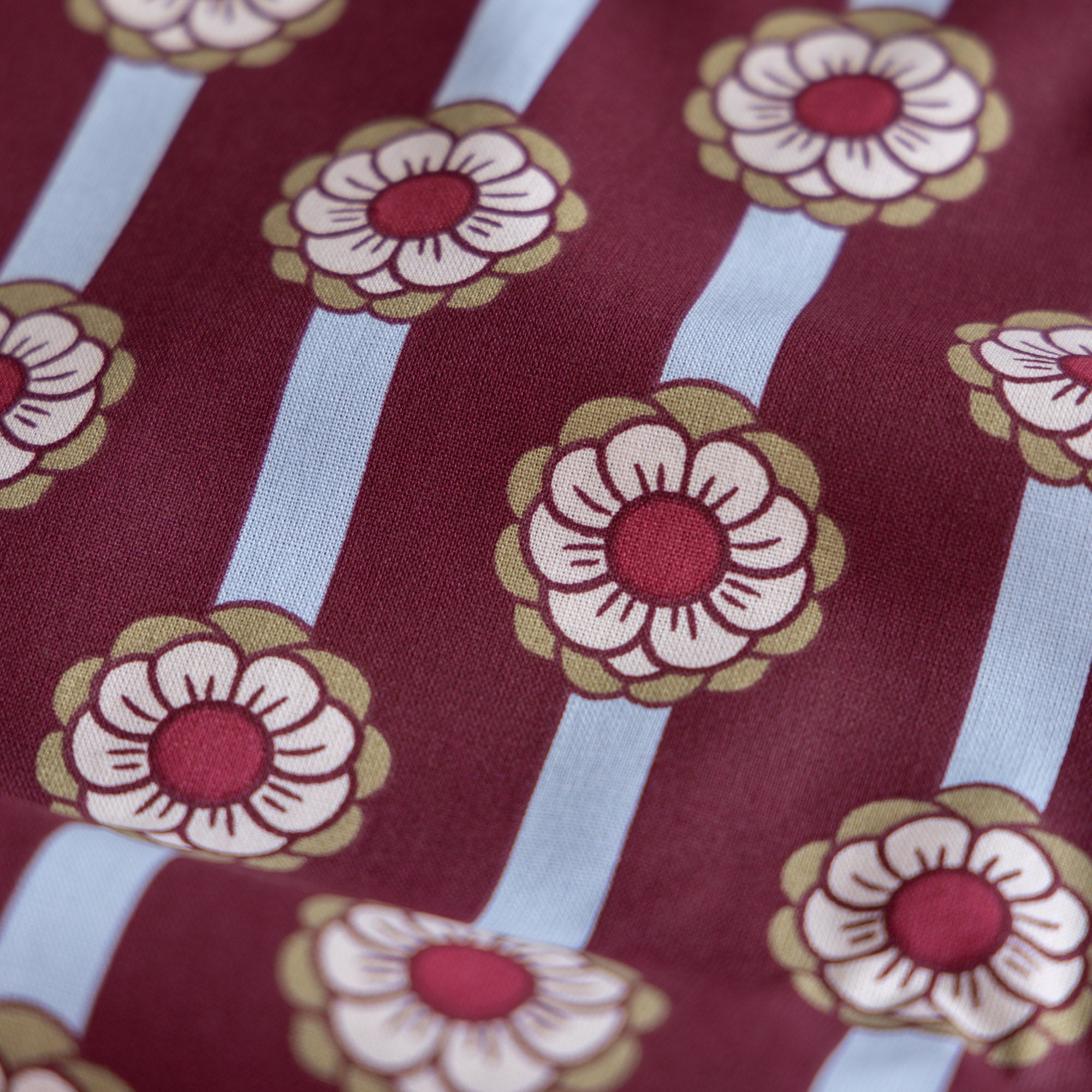 Katoen bloemen tolina bordeaux/blauw
