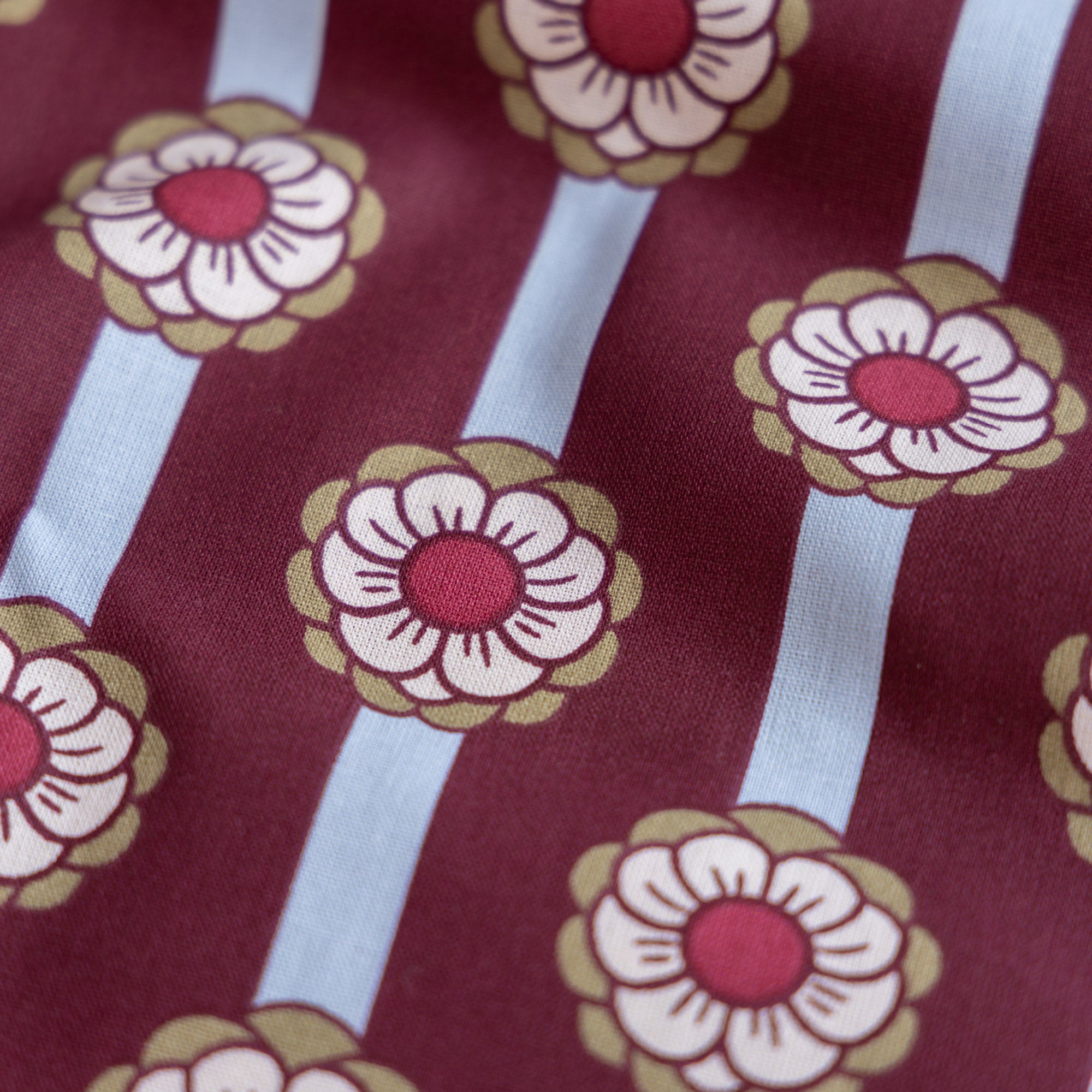 Katoen bloemen tolina bordeaux/blauw