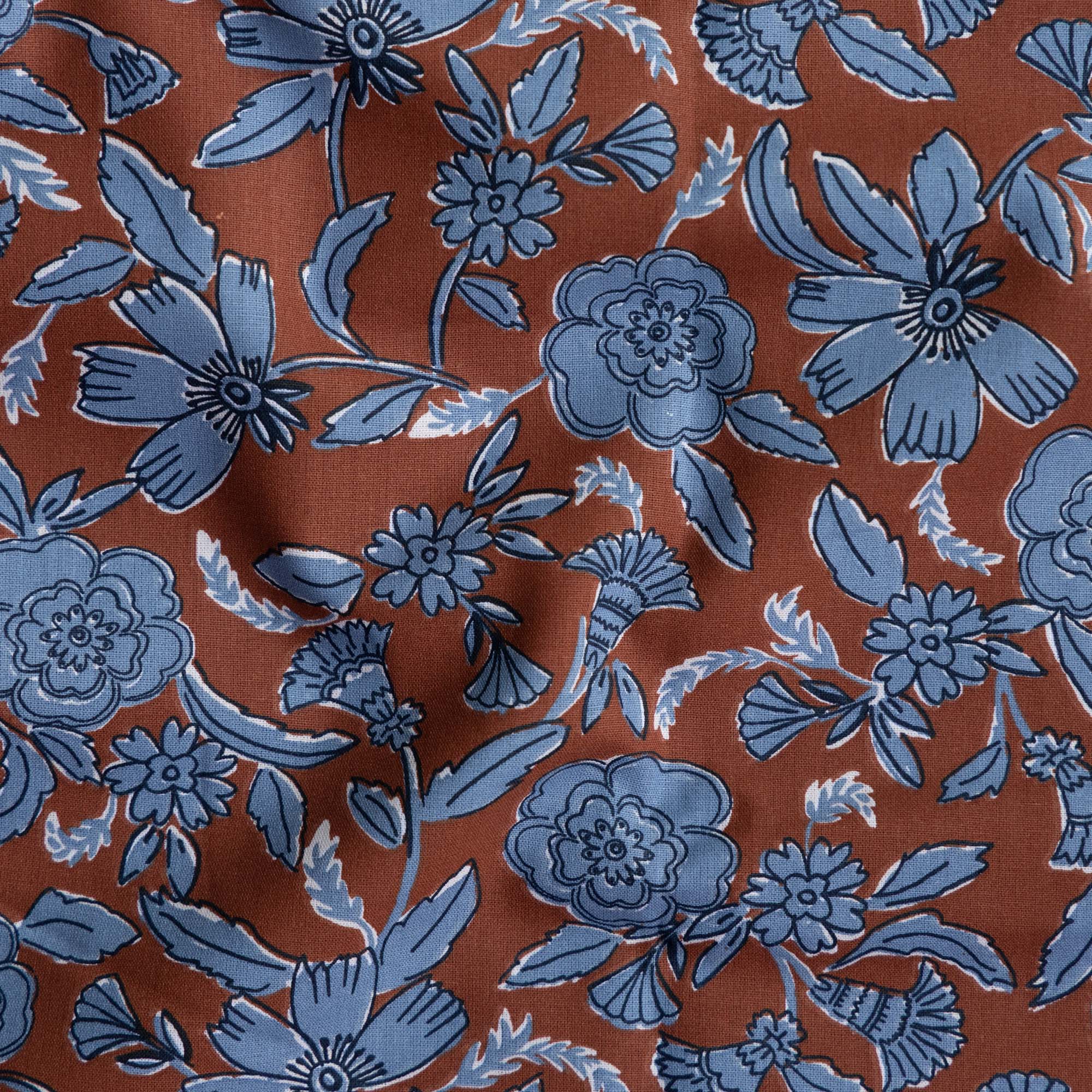 Katoen bloemen jaeli bruin/blauw