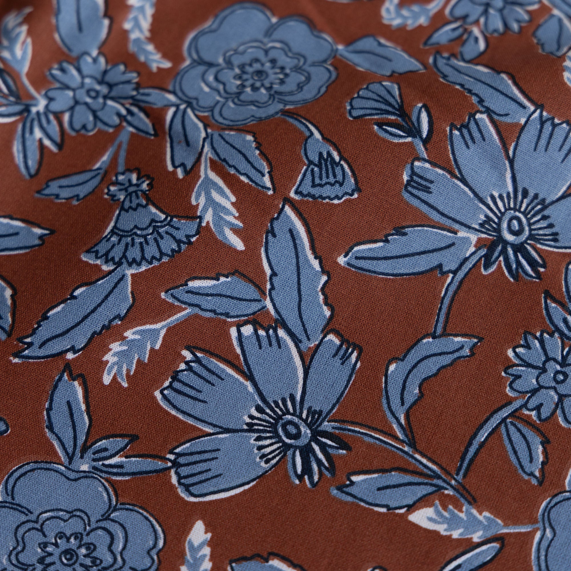 Katoen bloemen jaeli bruin/blauw