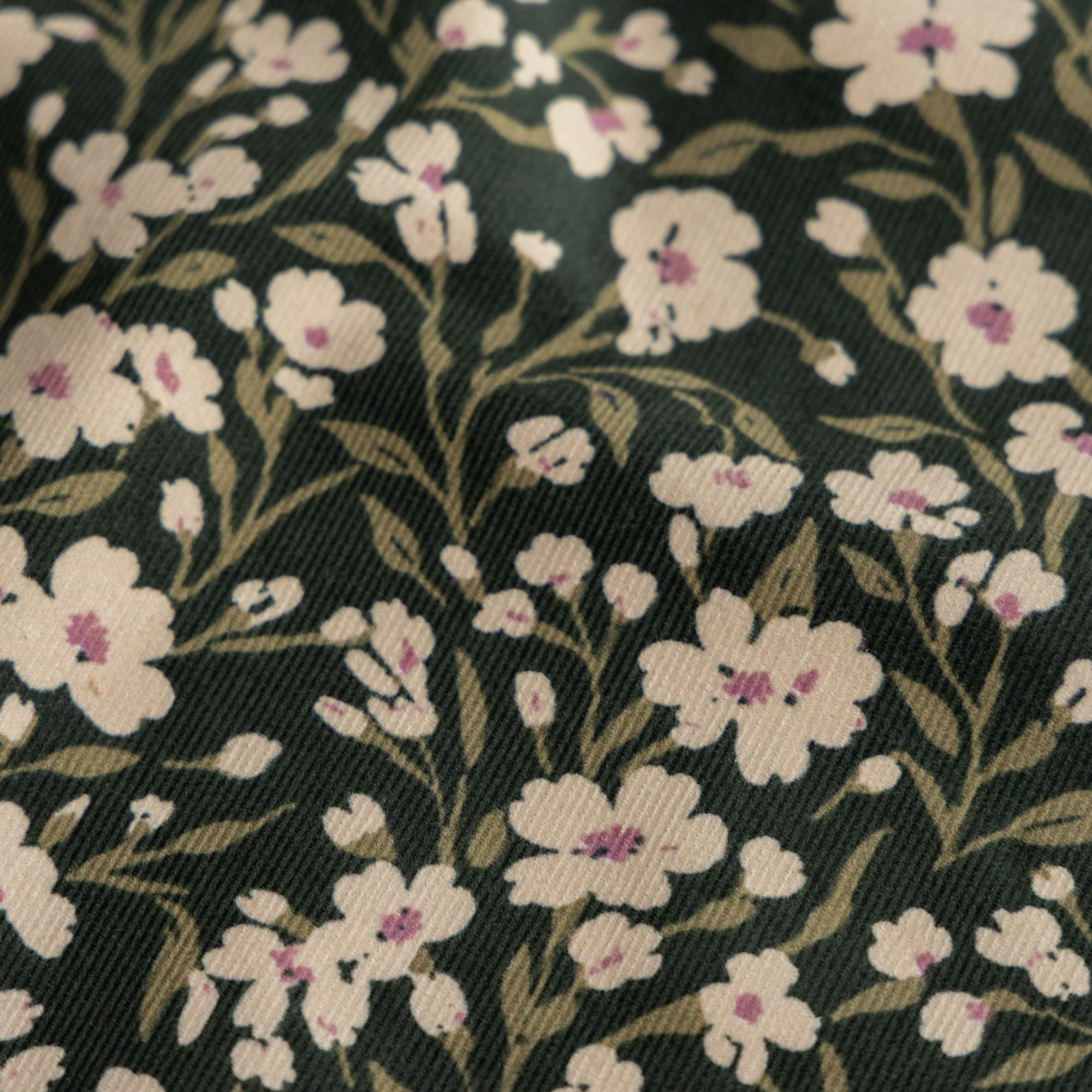 Babycord velour owala bloemen donkergroen