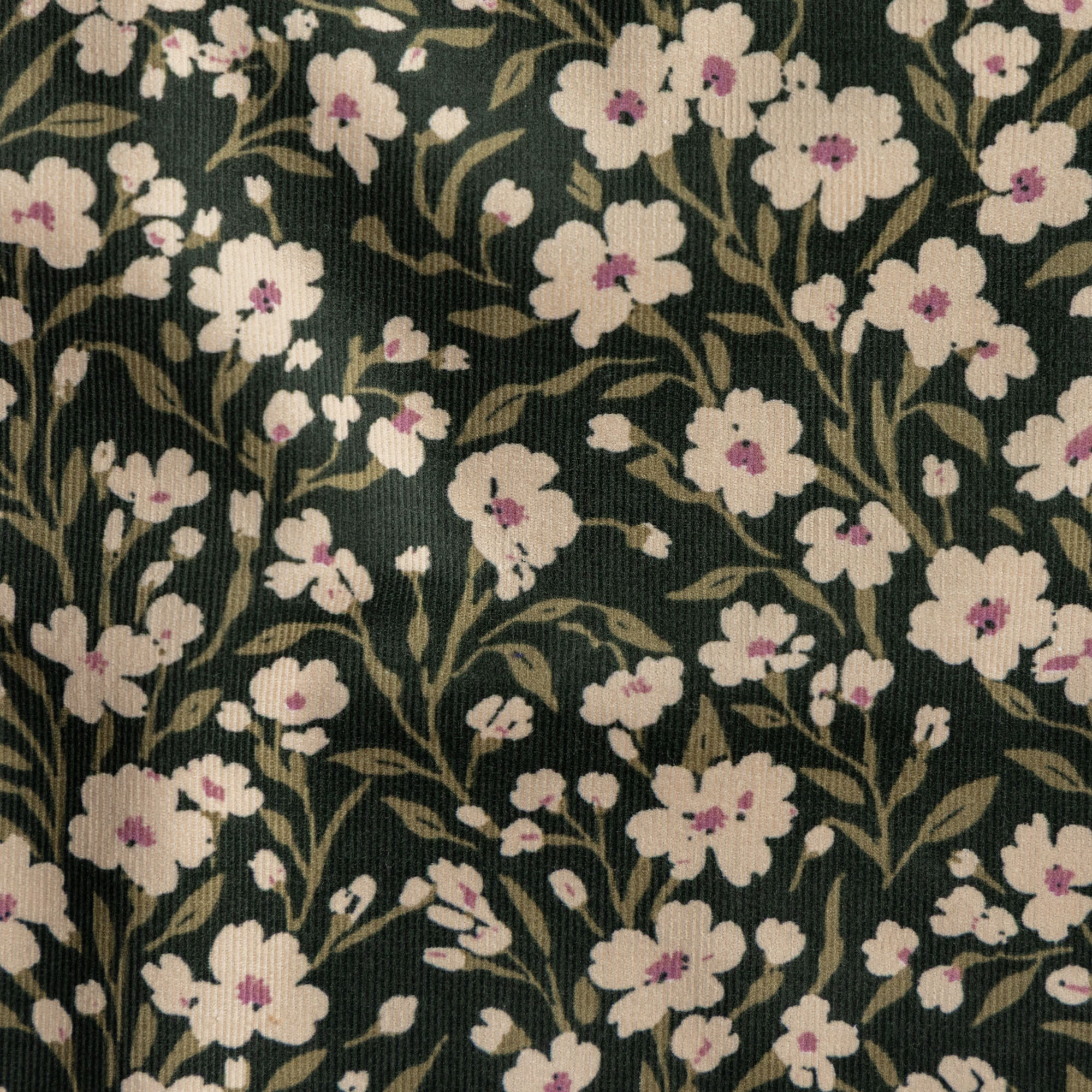 Babycord velour owala bloemen donkergroen