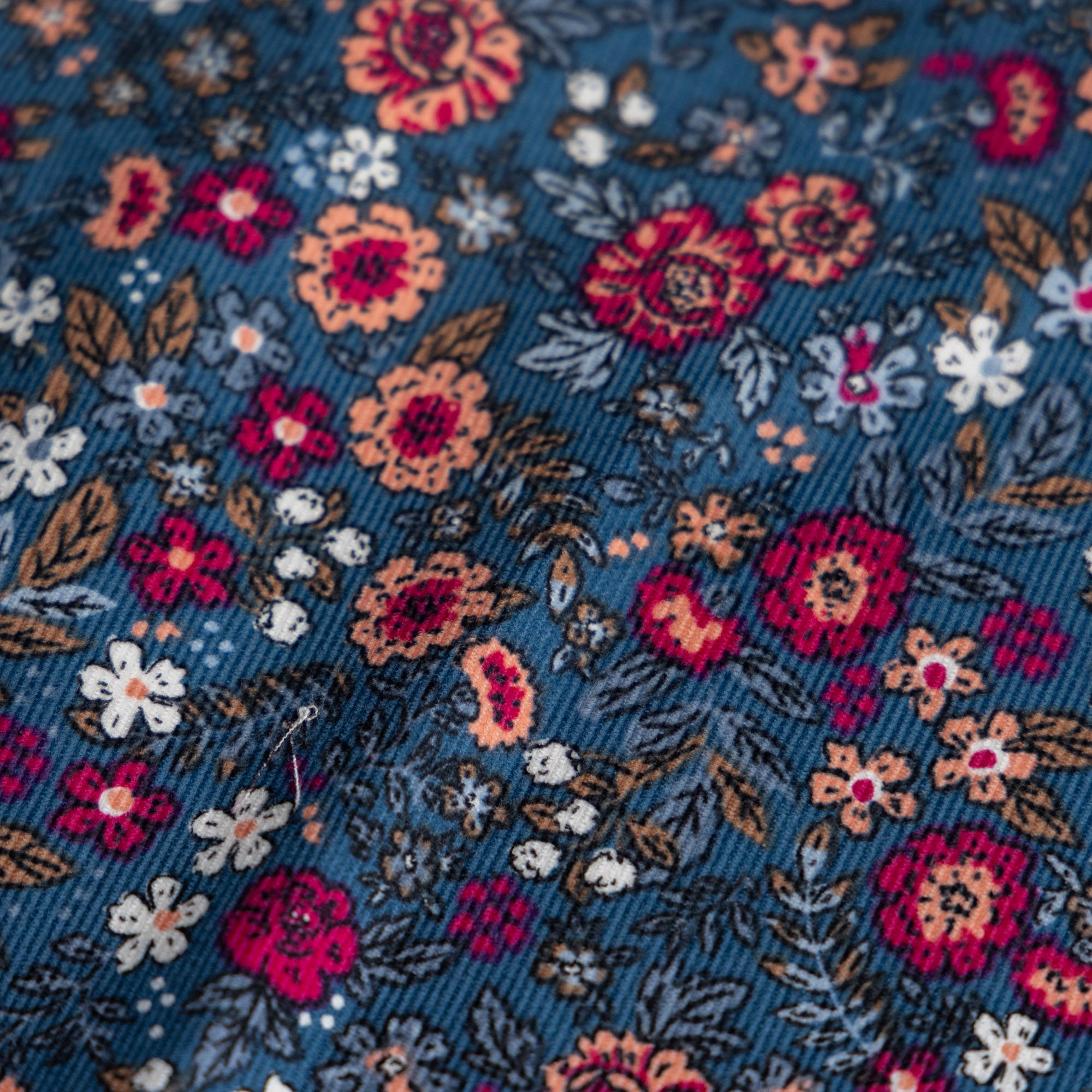 Babycord velour barjay bloemen blauw