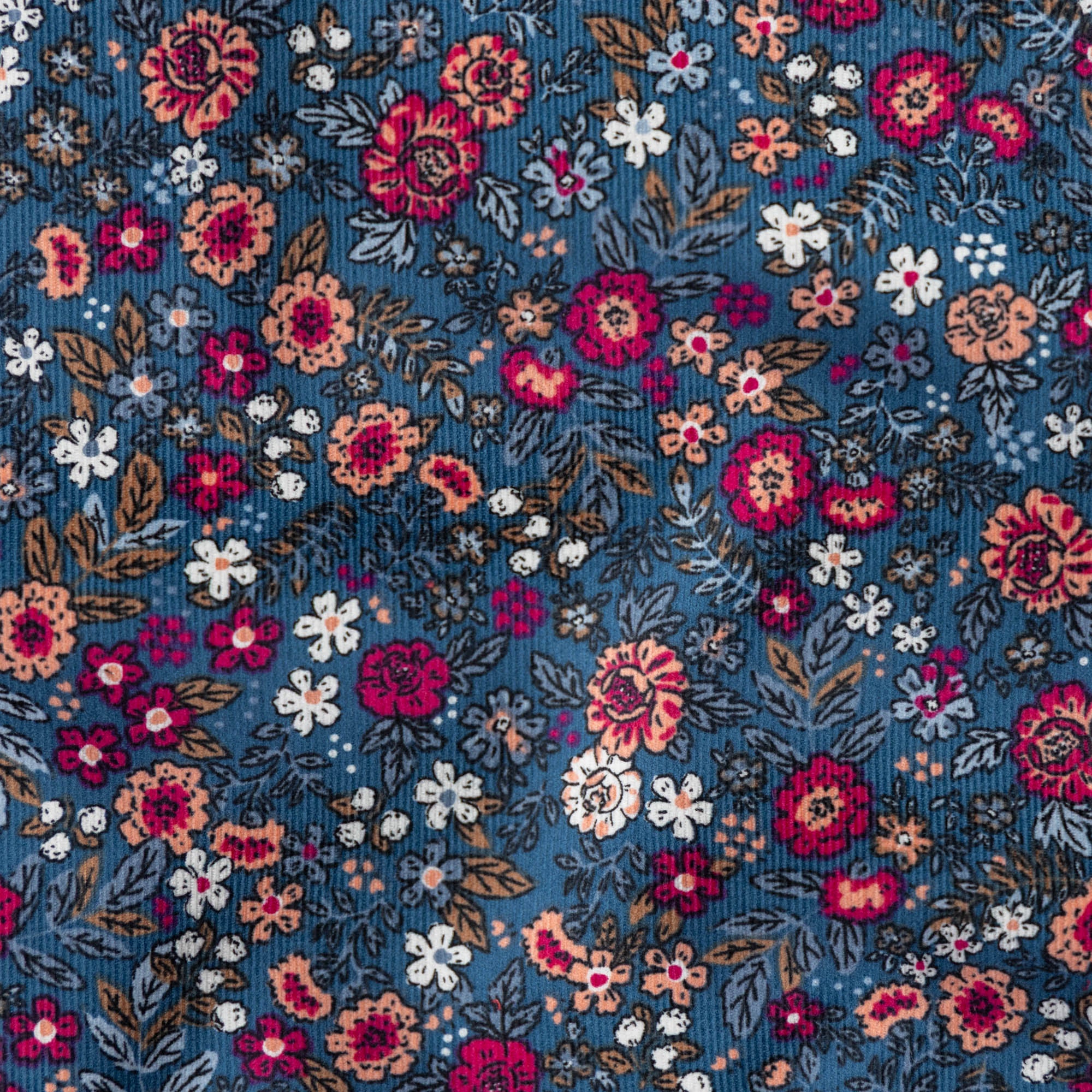 Babycord velour barjay bloemen blauw