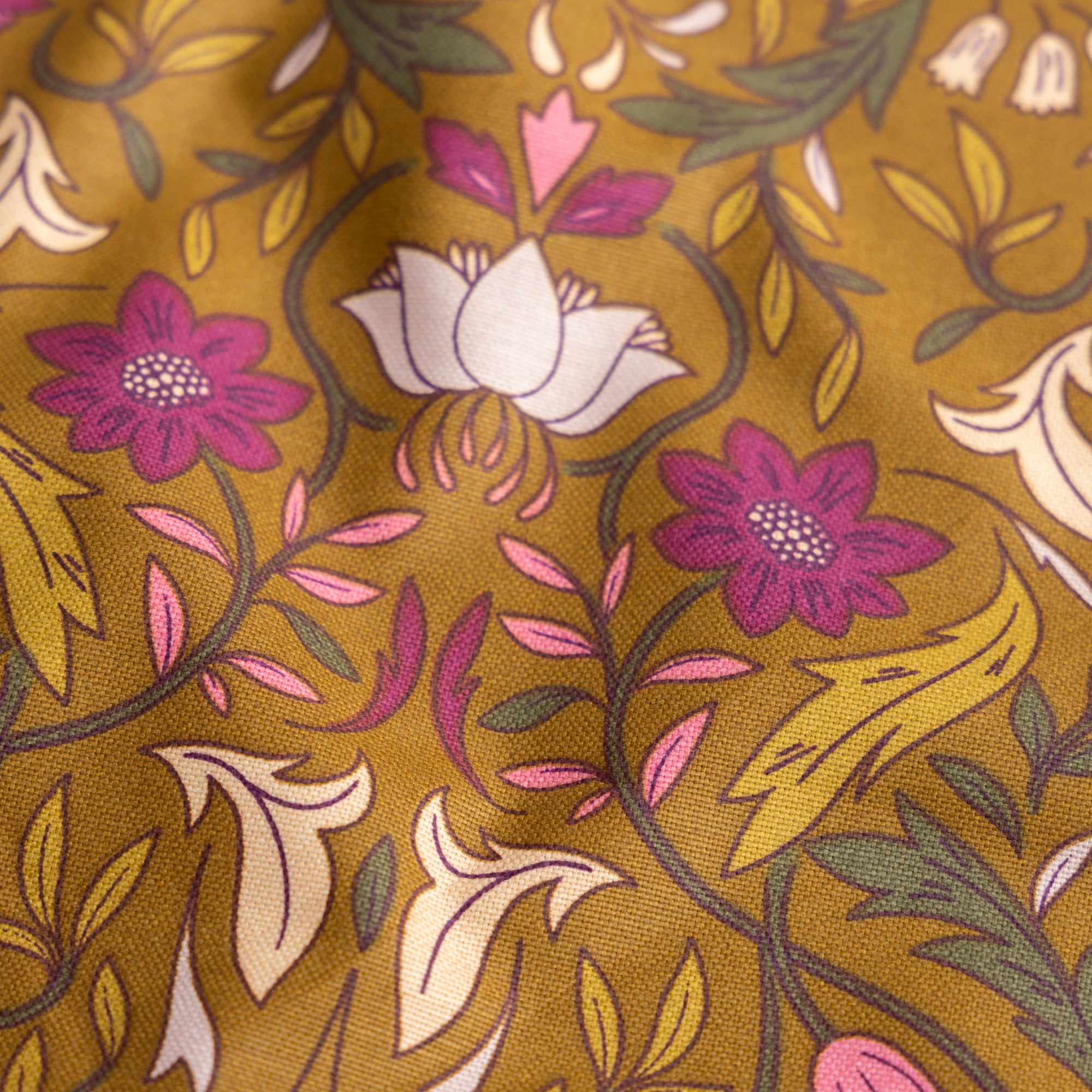 Half panama canvas bloemen mosgroen