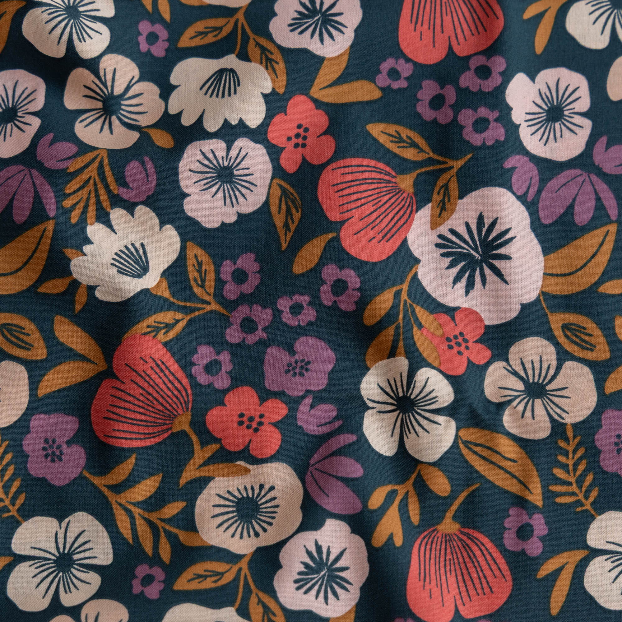 Katoen bloemen palawa donkerblauw