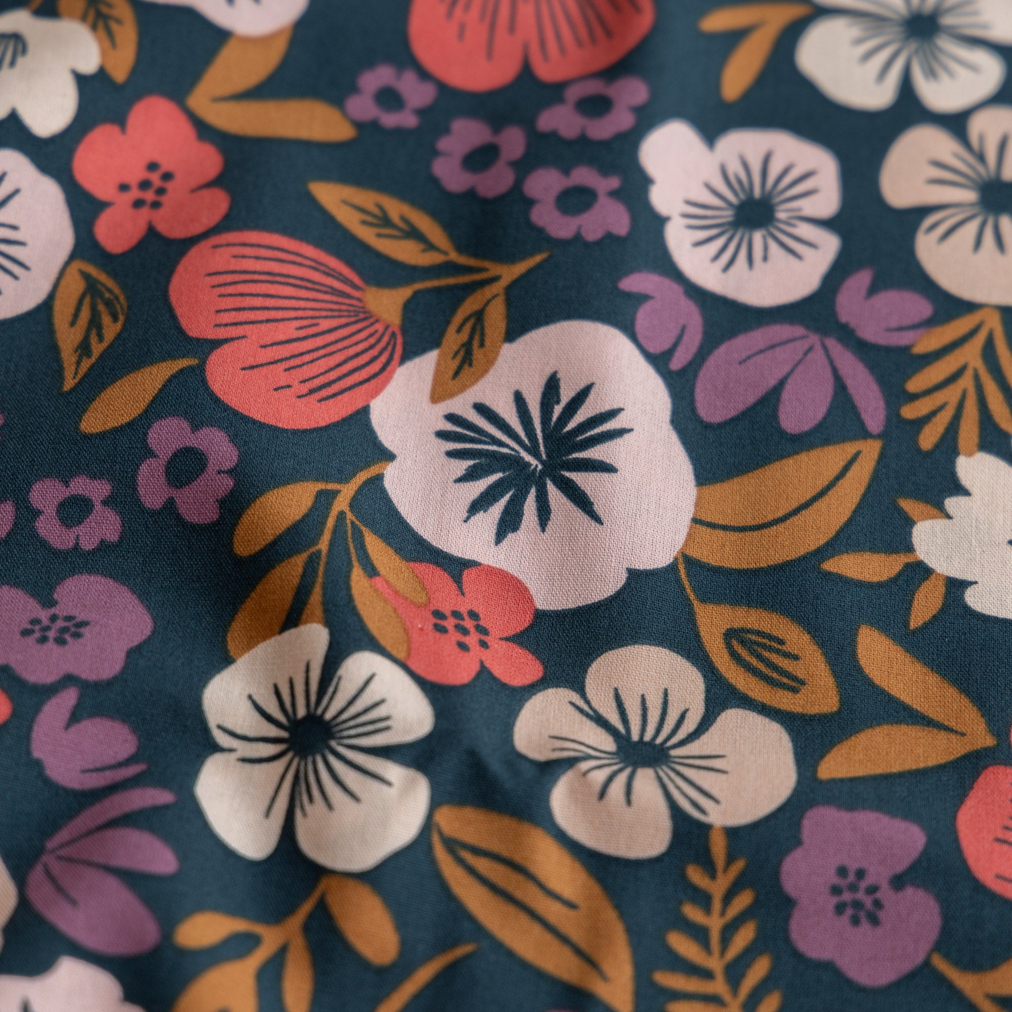 Katoen bloemen palawa donkerblauw