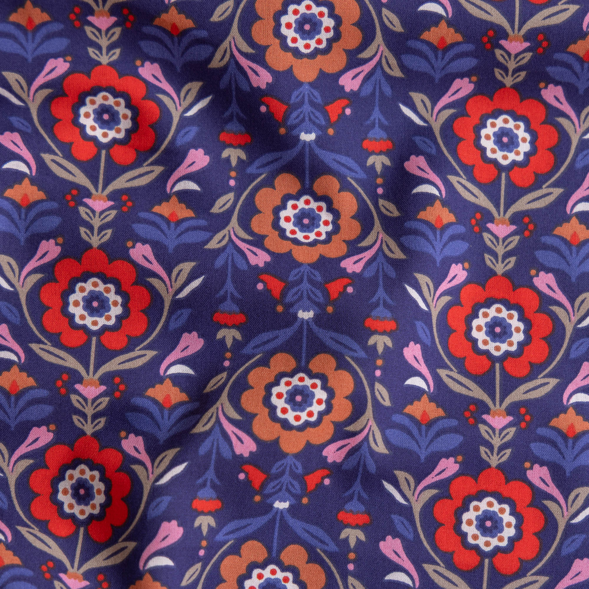 Katoen bloemen reine navy/rood