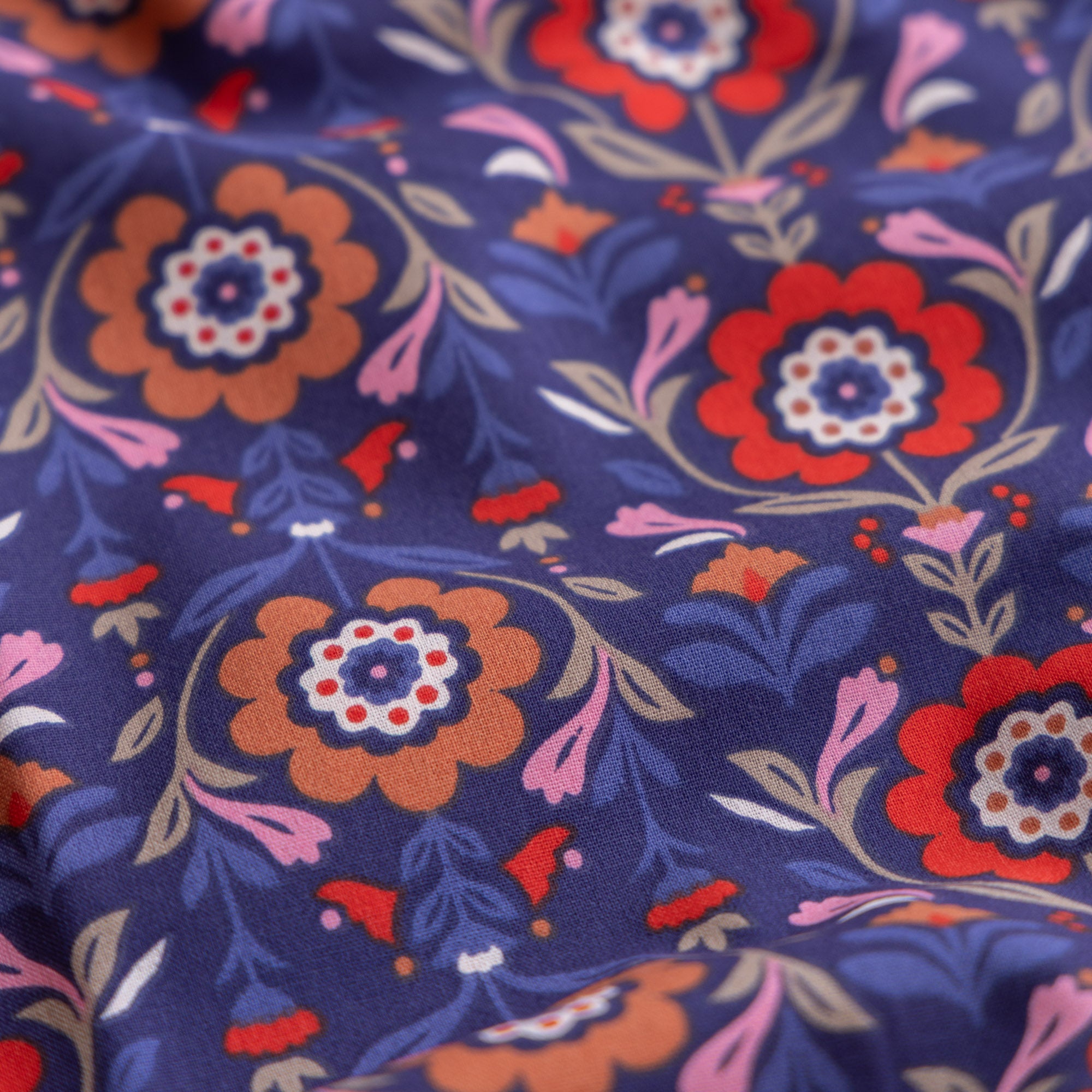 Katoen bloemen reine navy/rood