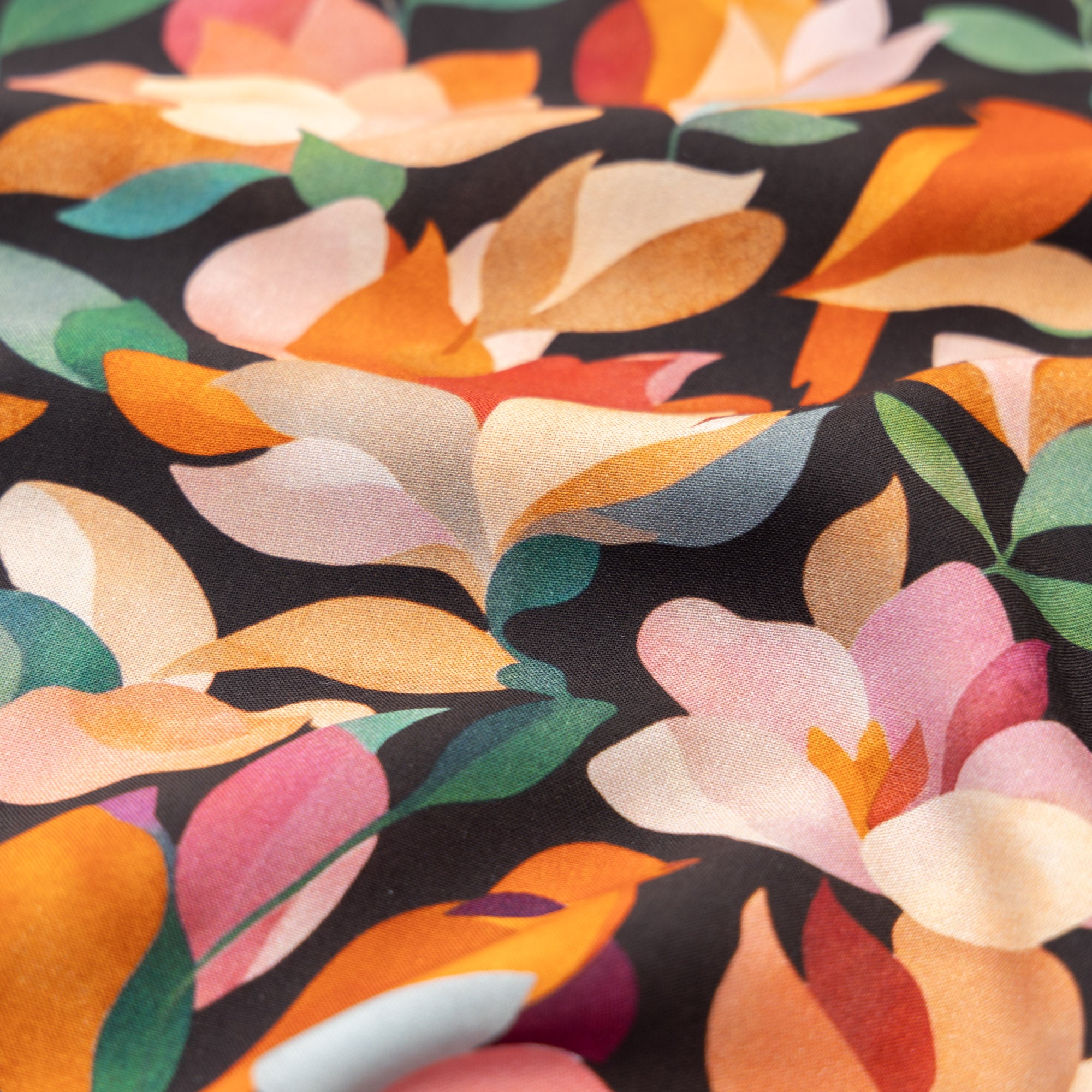 Viscose bloemen/vogels zwart