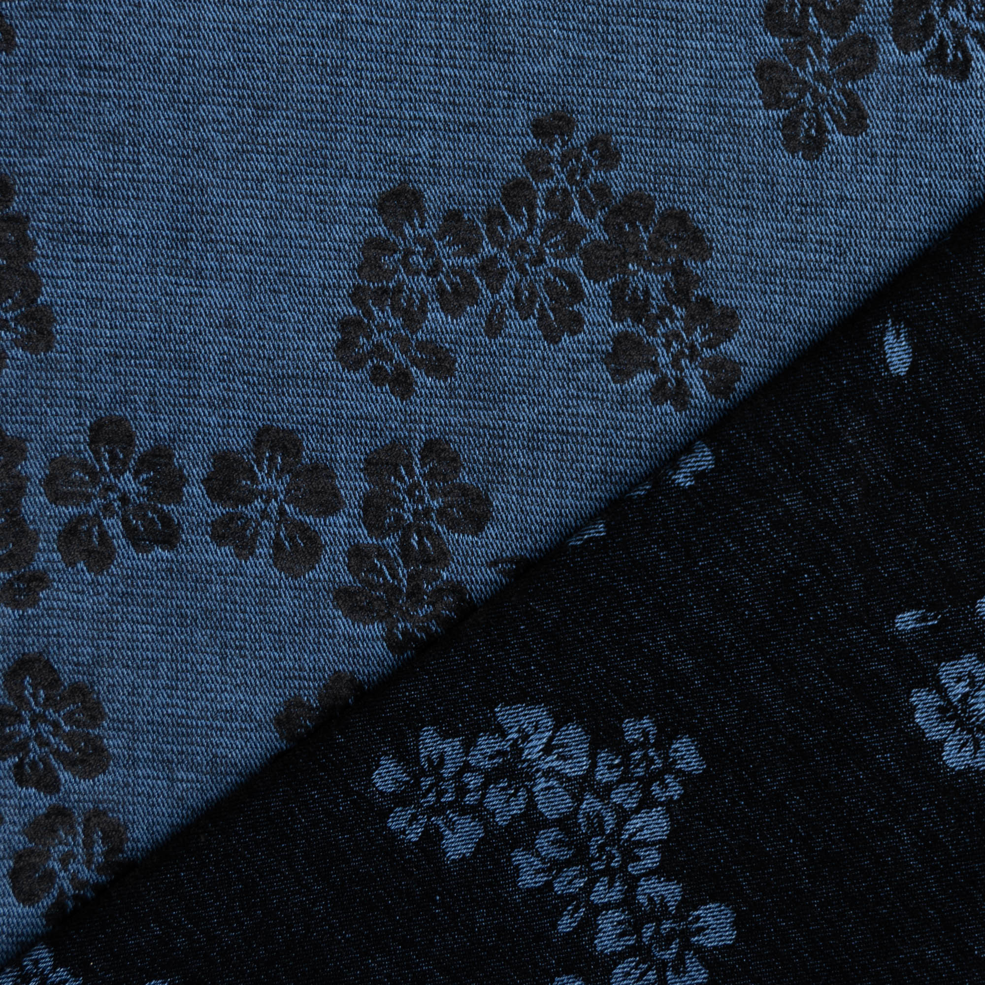 Chenille jacquard denim bloemen jeansblauw