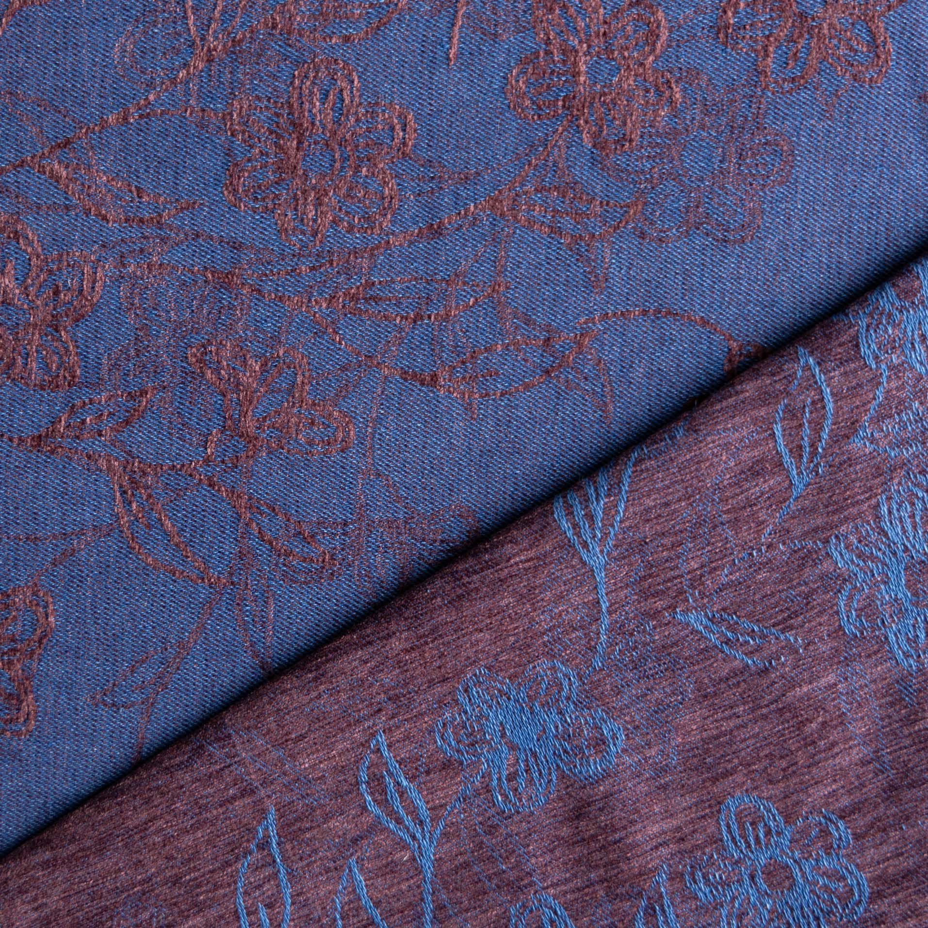 Chenille jacquard denim bloemen bordeaux